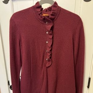 Tory Burch ruffle neck, front, sleeve sweater